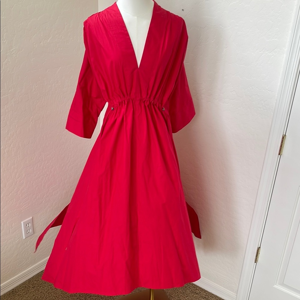 Carla Rockmore Red Dress with V-Neckline and ajustable waist detail
